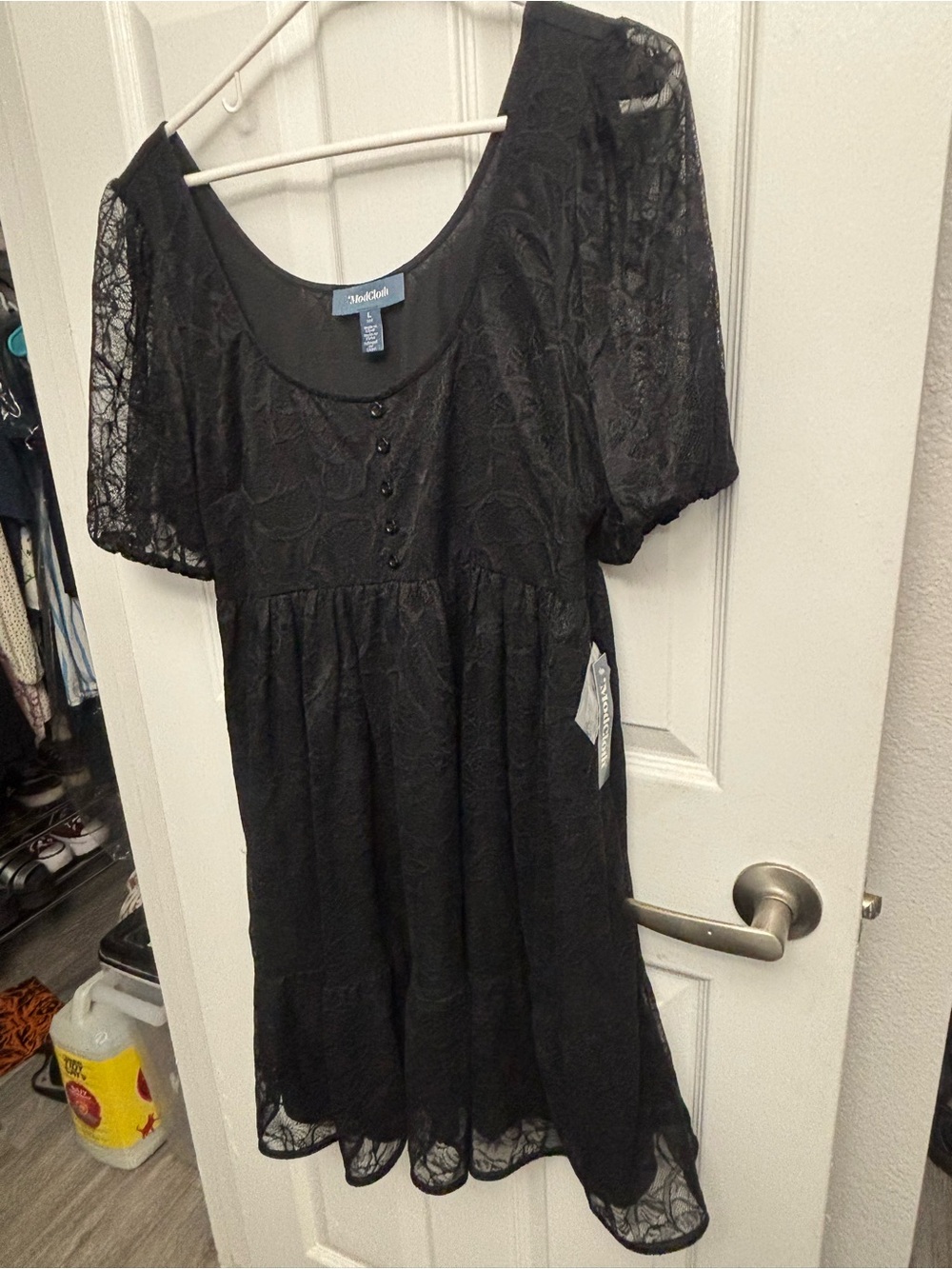 Black Lace Short Sleeve Babydoll Dress